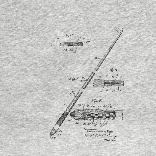 Billiard Cue Vintage Patent Hand Drawing by TheYoungDesigns